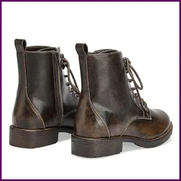Women's Lace-Up Combat Boots with Side Zipper, Ankle Booties